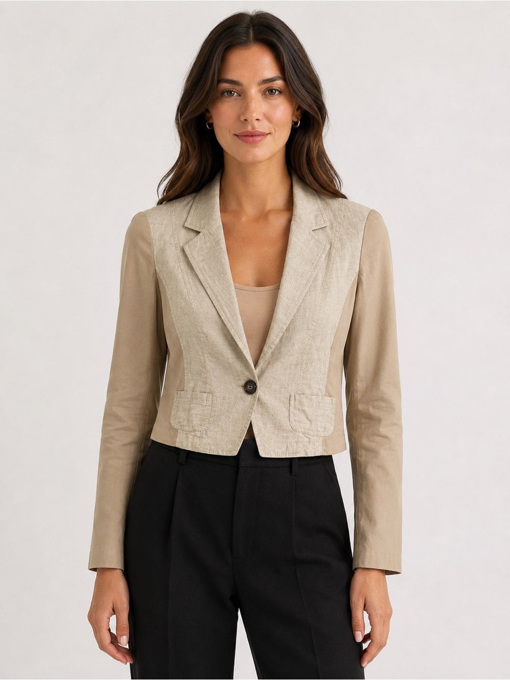 Eric Alexandre Cream Linen Cropped Blazer Jacket EU 38